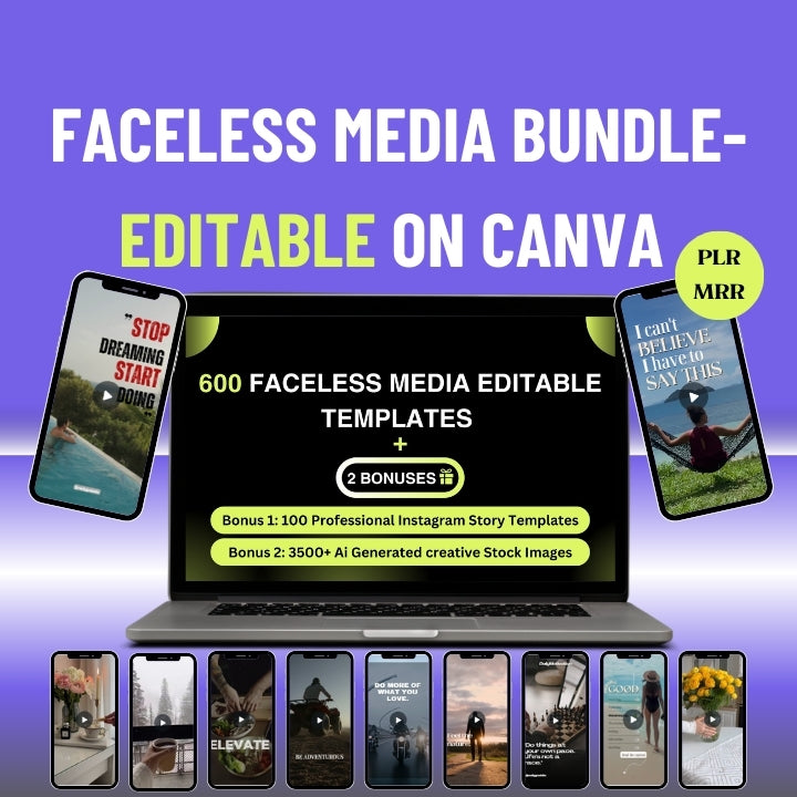 600 Faceless Media Templates - Fully Editable On Canva| Resell Rights Included